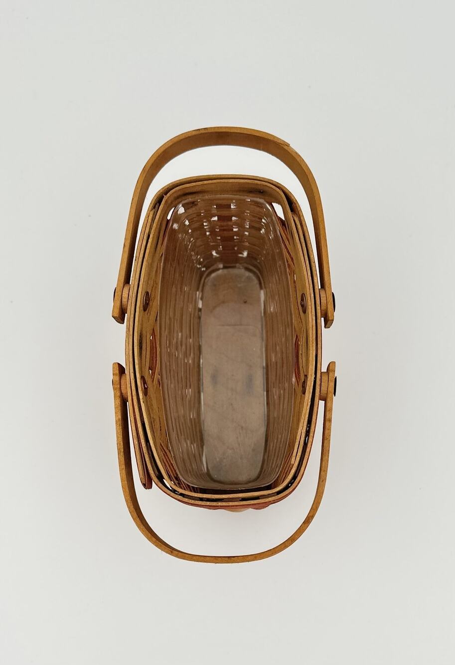 Small Woven Splint Basket, Rust Accent Weave, Double Handle, 6.5"